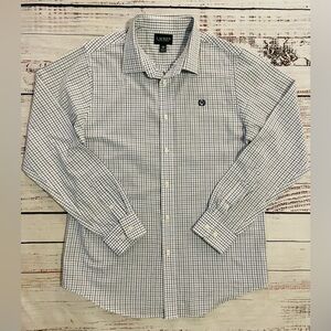 Lauren by Ralph Lauren White Blue Plaid Button Down Long Sleeve Dress Shirt 20